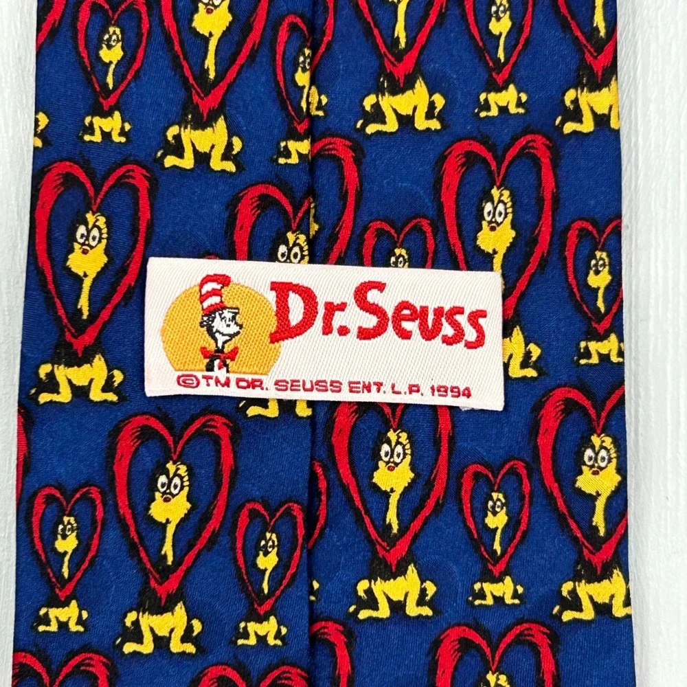 Vintage 1996 Dr Seuss If I Ran The Zoo Silk Tie Blue Red Heart Esprit Men Access